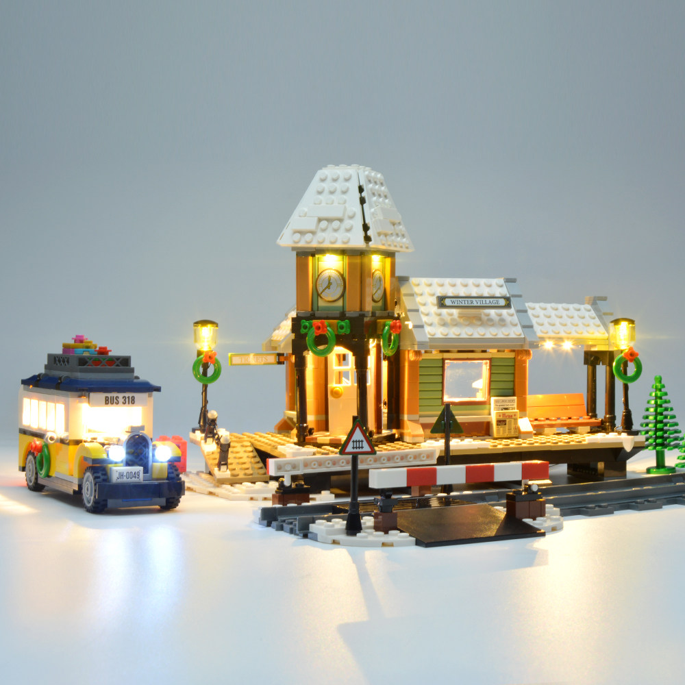 灯饰适用乐高led10259圣诞冬季村庄车站组装塑料积木