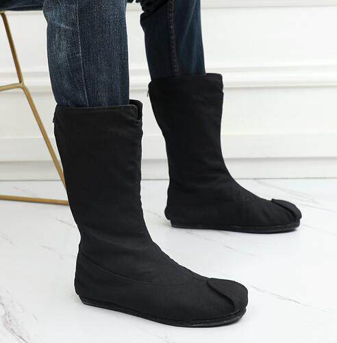 原创民族风男靴拉链翘头男士布靴古装演出鞋中时装靴