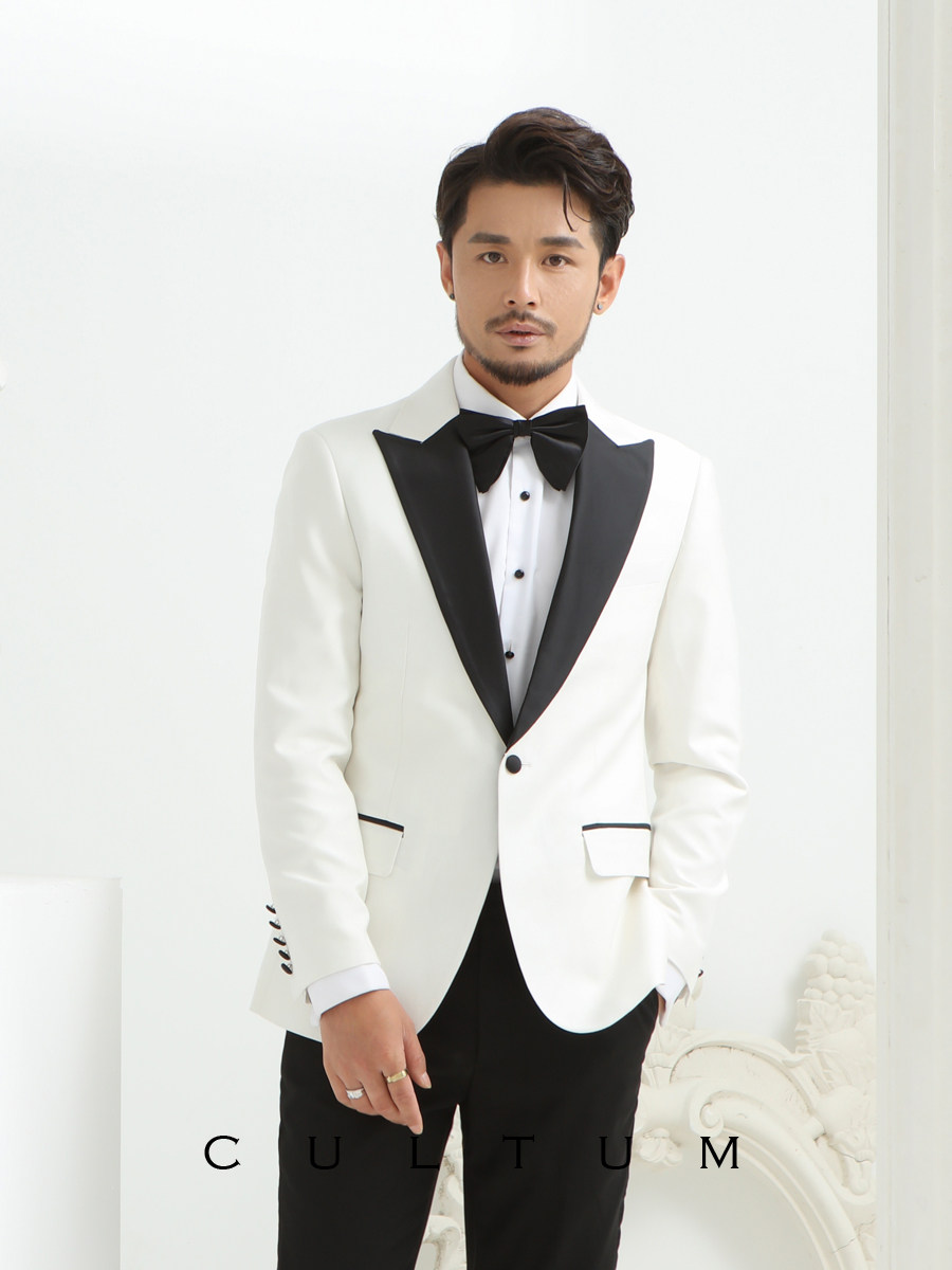 cultum白色西服男戗驳领一粒扣新郎结婚婚礼礼服宴会主持人西装