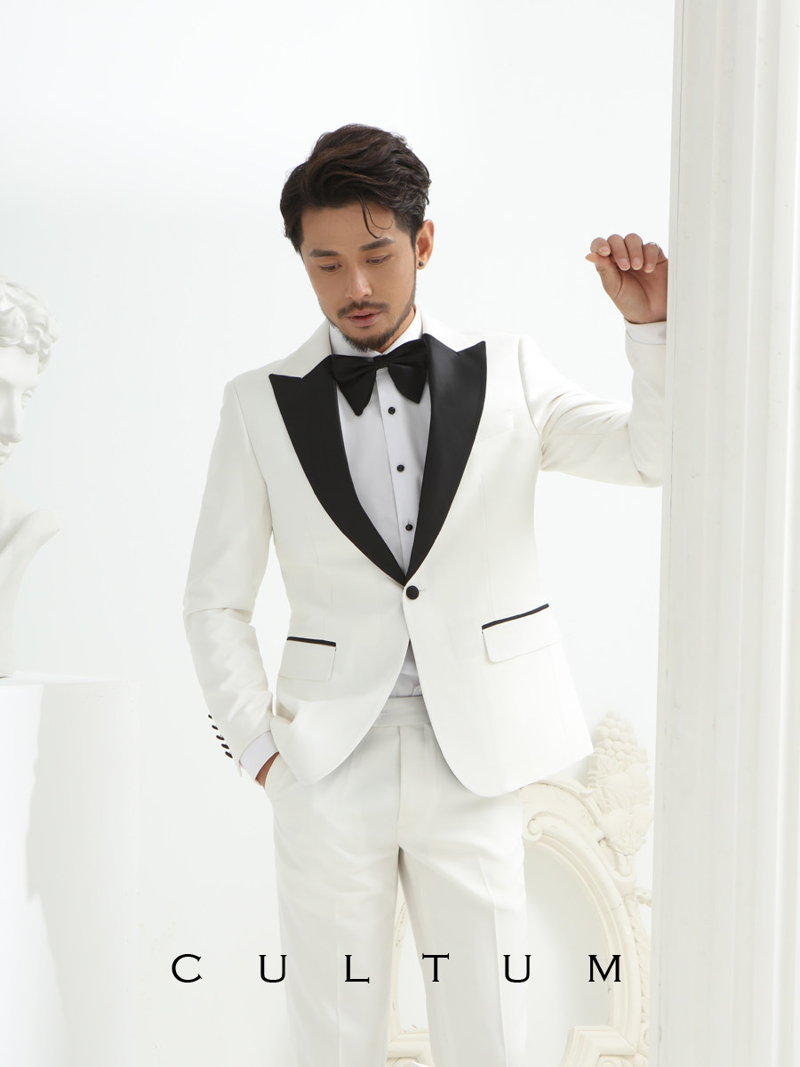 cultum白色西服男戗驳领一粒新郎结婚婚礼礼服西服