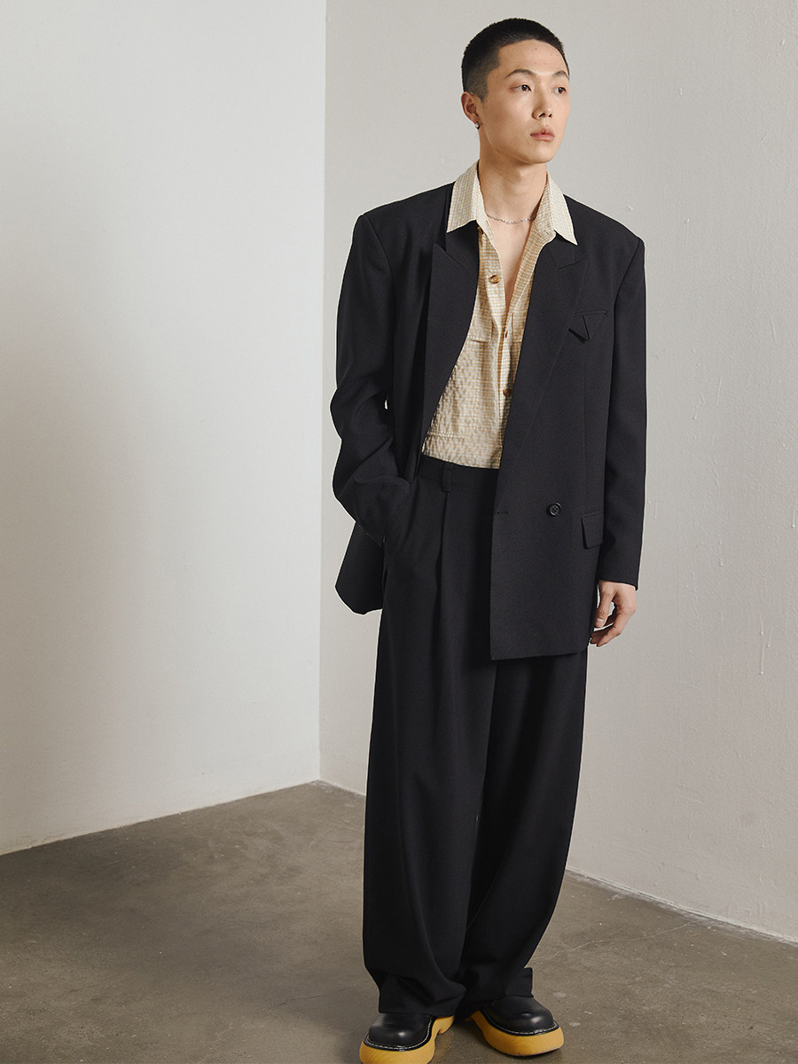 fermentedshirt2021春夏宽肩双排复古休闲西装日本进口休闲西服