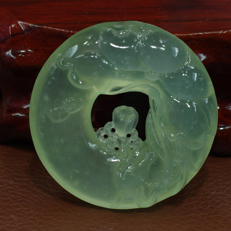 天然岫玉荷花吊坠花开富贵挂件冰种玉石和和美美项坠