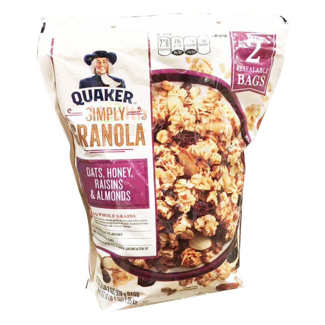美国进口quaker桂格麦片即食免煮营养早餐蜂蜜杏仁味2袋共195kg
