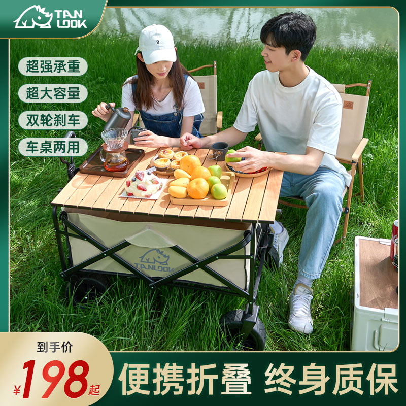 探露露营推车可折叠户外手推野餐车营地拖车拉杆小拉车桌板野营车