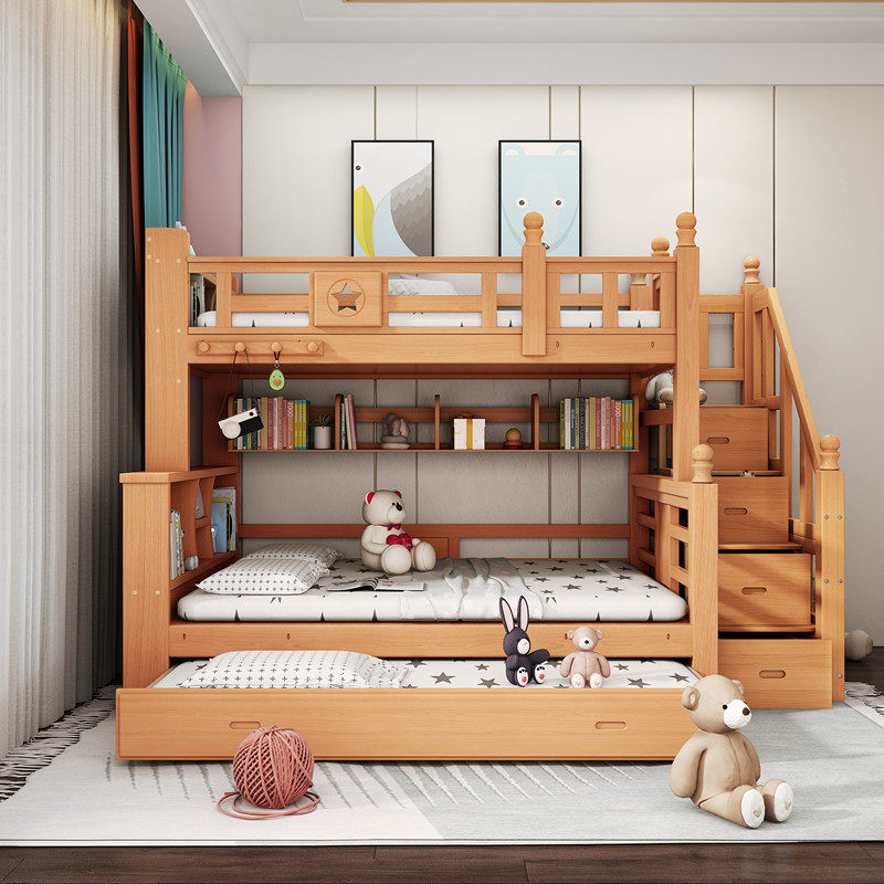 儿童榉木上下床子母床15米全实木高低床12双层床男孩135可拆分