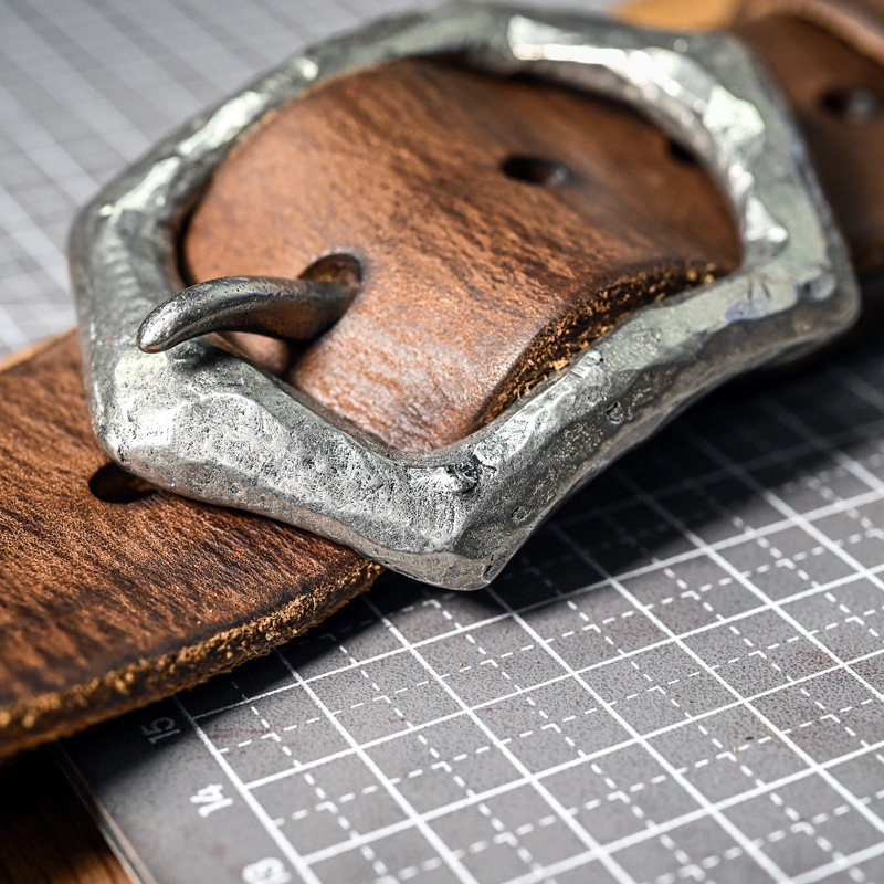 牛皮手工手工制制作美式复古白铜真皮做旧简约腰带