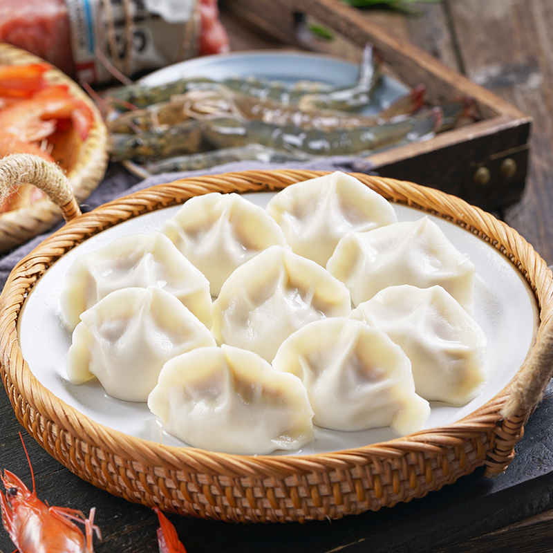 水饺汉唐虾仁青岛海鲜饺子山东大馅鱼手工冷食水饺