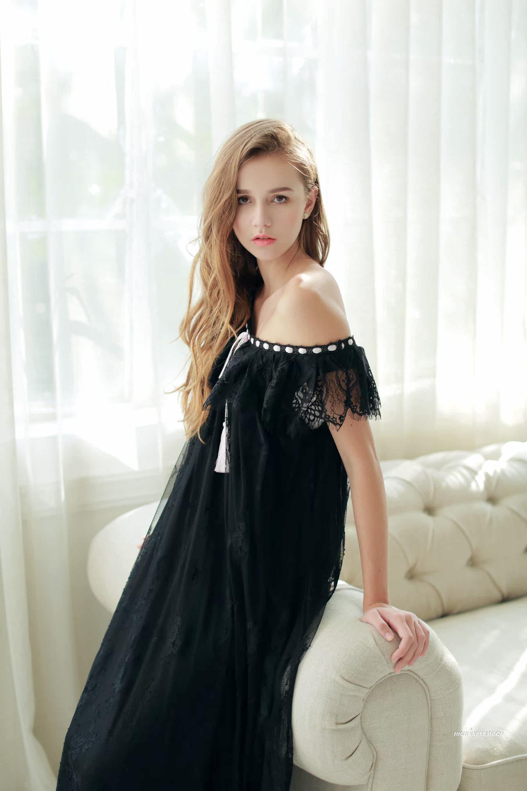 偲影新款宫廷蕾丝拖地睡裙可外家居服睡衣春秋睡衣