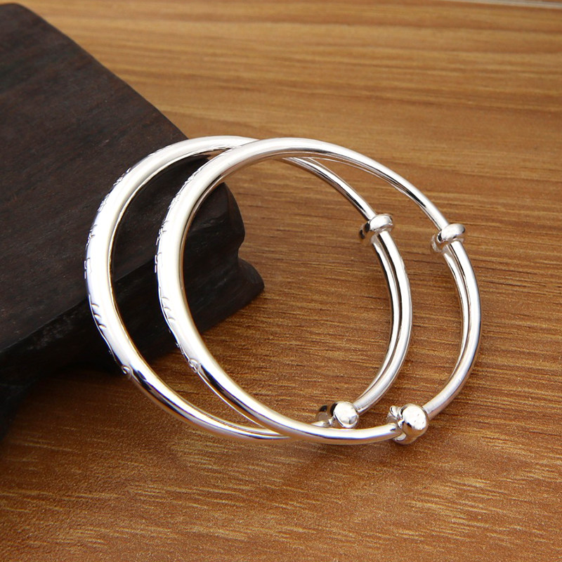 宝宝手镯纯银镯子婴儿儿童男女小孩银饰足银手镯