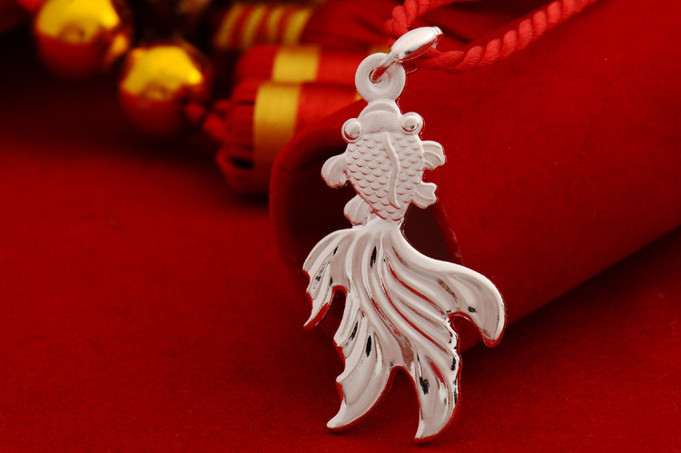 【项坠】s990足银金鱼吊坠纯银挂坠吊牌实心小鱼项坠送小