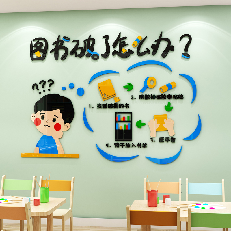 幼儿园图书教室阅读语言区布置贴画环创材料主题墙贴