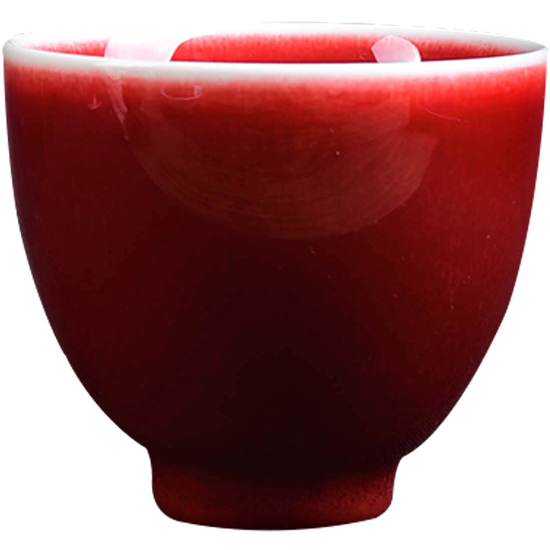 红釉茶杯景德镇手工原矿陶瓷红色品茗主人婚庆茶杯