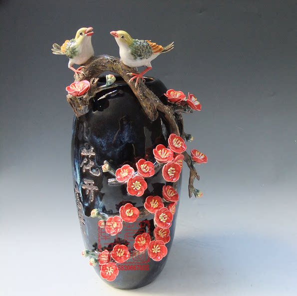 陶瓷陶瓷工艺工艺品石湾公仔花开富贵喜上眉梢桃花摆件