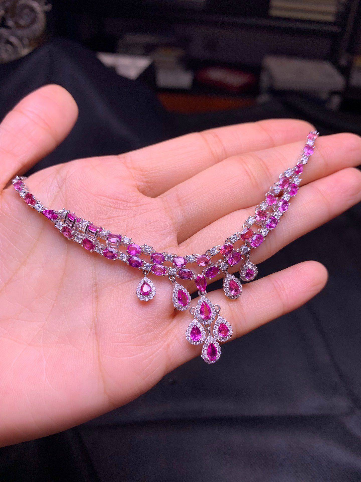 豪华晚装天然斯里兰卡莲花蓝宝石项链反火漂亮5mm项链