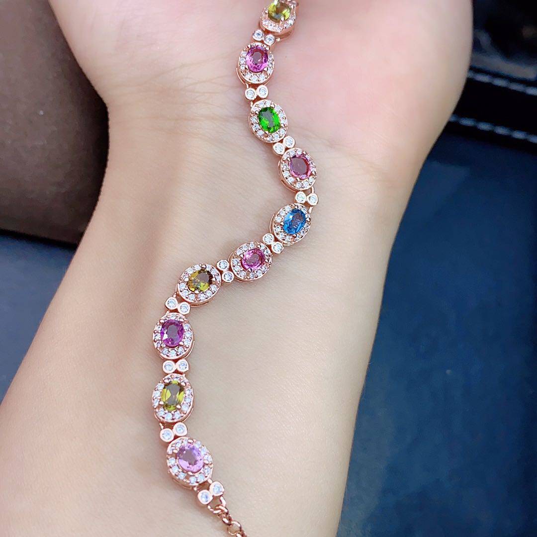 天然碧玺手链手工精心选料颜色精工镶嵌主石手链