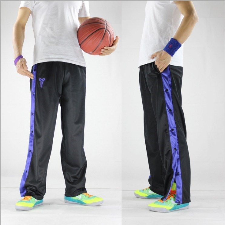 篮球扣裤湖人全开纽扣子裤男女出场排扣侧开运动训练热身长裤可拆