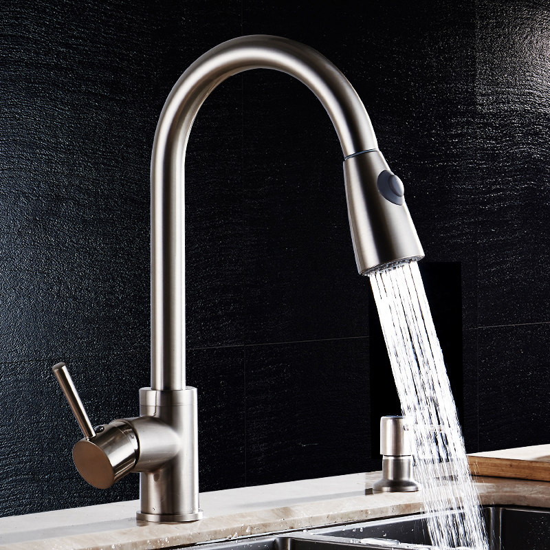 心力伸缩可抽拉式水槽龙头 厨房冷热水龙头 万向旋转洗菜盆龙头