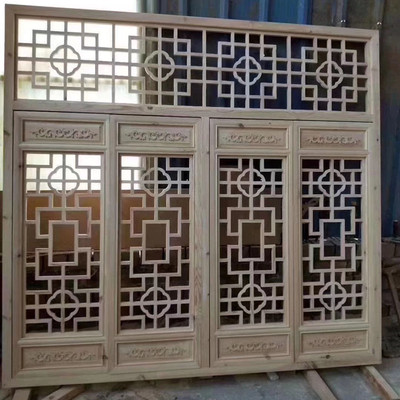 东阳木雕仿古门窗实木花格中式火锅店装修花窗门窗屏风隔断定制