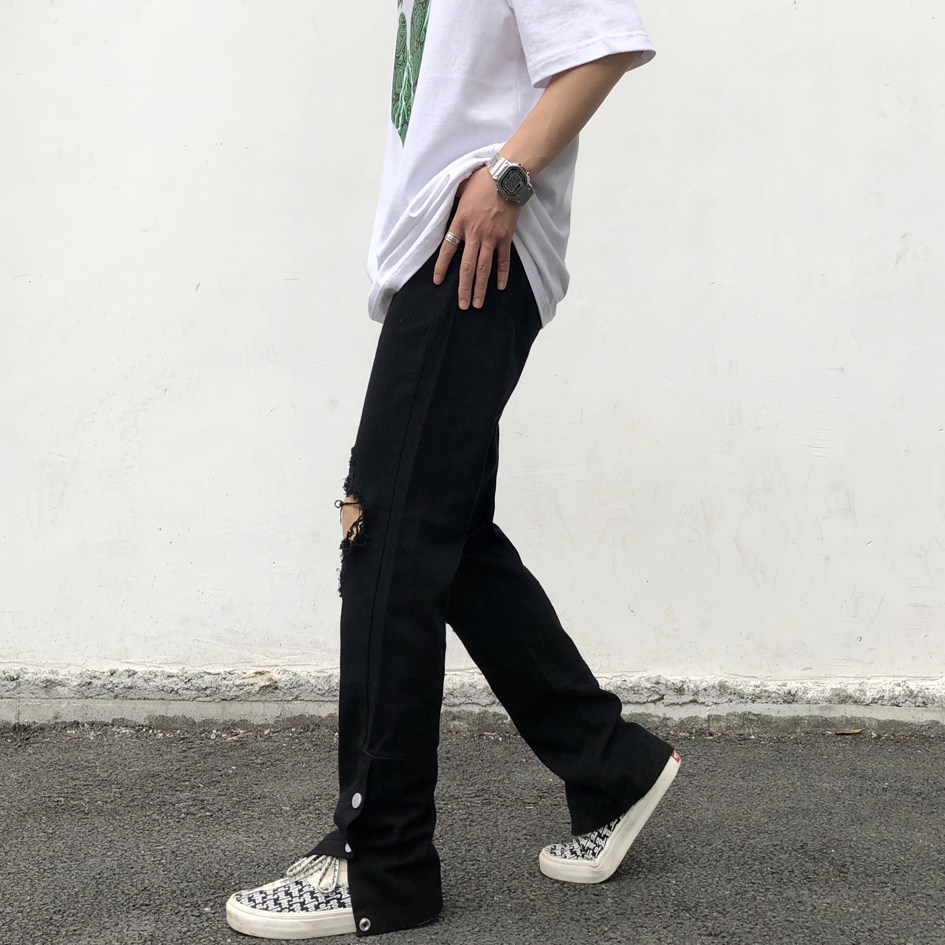 koreastudios潮流ins潮牌嘻哈高街vibe纽扣开叉牛仔裤