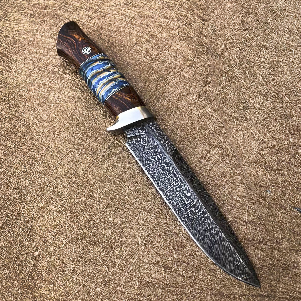 高硬度户外钢小花纹直刀防身军士求生钢刀大马士革多功能组合工具