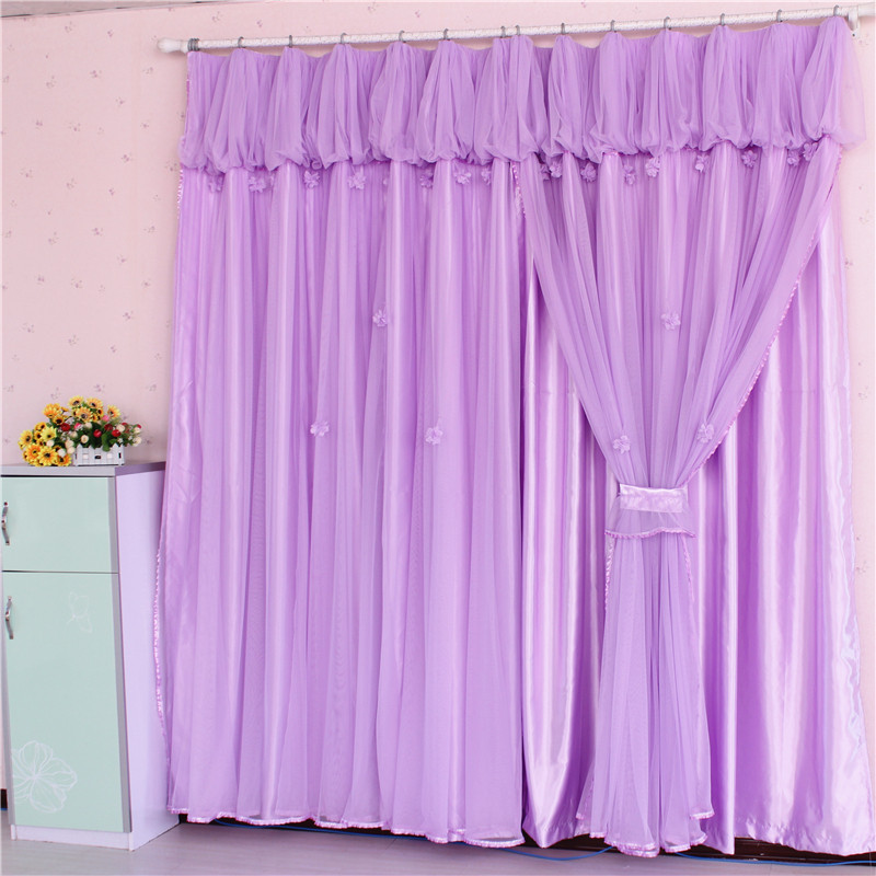 窗帘韩式遮光蕾丝紫色卧室客厅成品定制定制窗帘