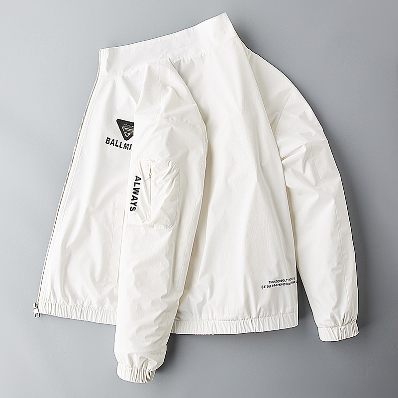 夹克外套男潮牌痞帅2022春季新款薄款白色弹力防晒衣飞行员夹克男