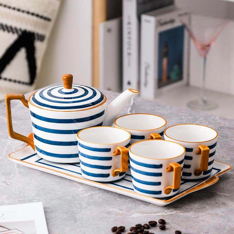 日式手绘陶瓷水杯杯具套装家用杯子托盘水具水具套装