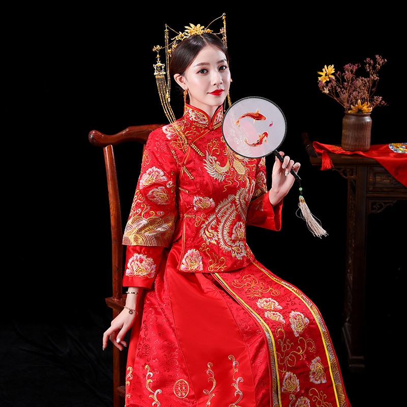 秀禾服新娘2019新款结婚中式婚纱古装嫁衣秀和出阁服baby同款红色