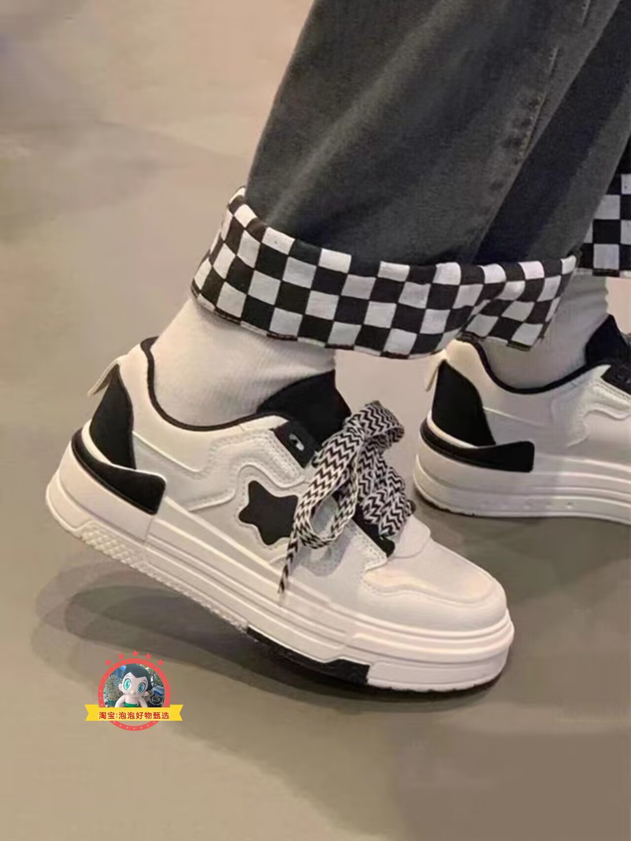 时代少年团张真源马嘉祺同款鞋拼色休闲板鞋女绑带时尚休闲鞋