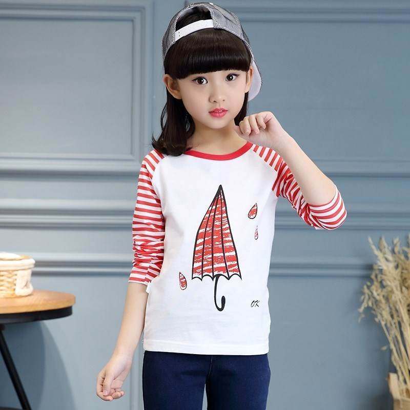 女童纯棉上衣恤春秋装小学生春天十岁女孩女中t恤