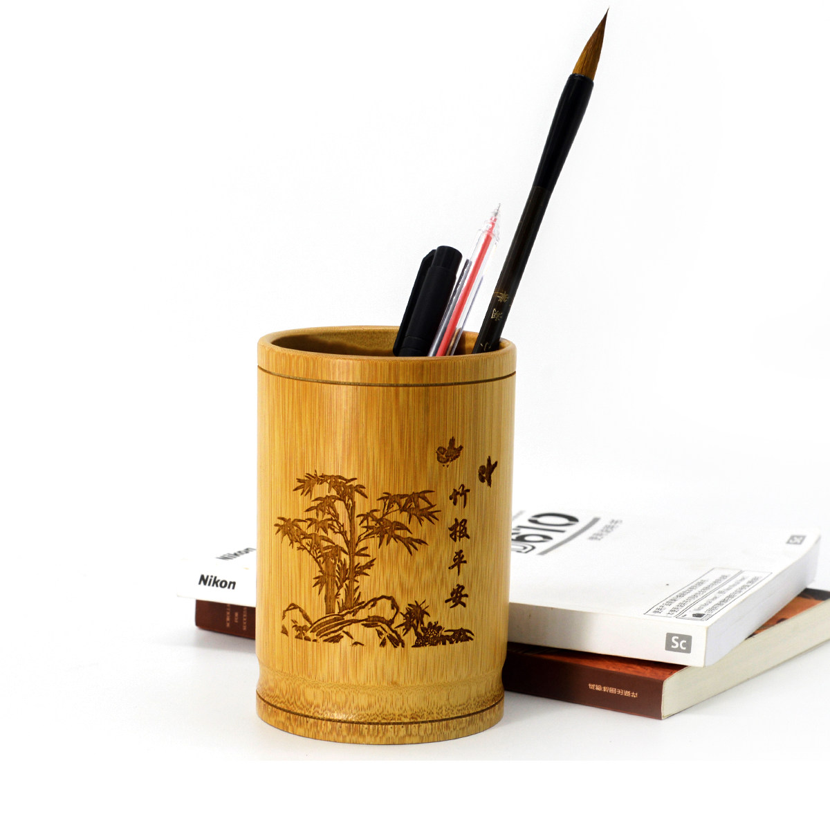 笔筒天然竹制雕刻手工办公室复古国风笔筒