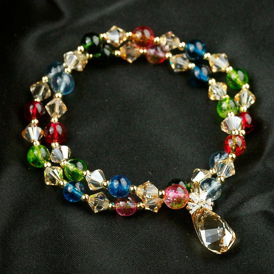 七彩奥地利水晶手链双层手串串珠珠子ins手链
