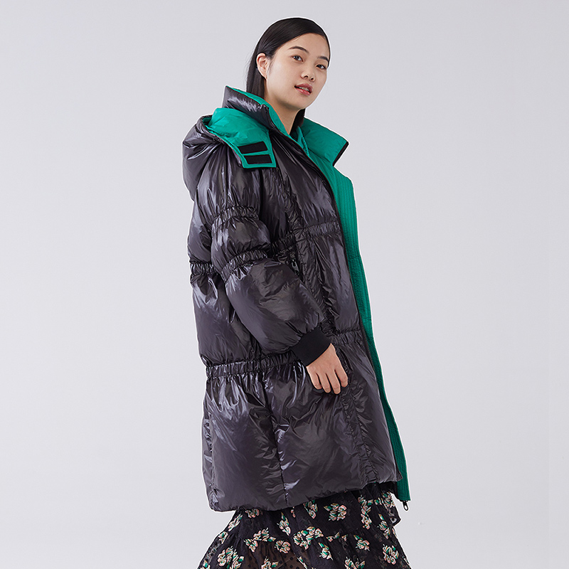 艾莱依商场同款2020冬季新款中长款连帽羽绒服女厚外套6020401126