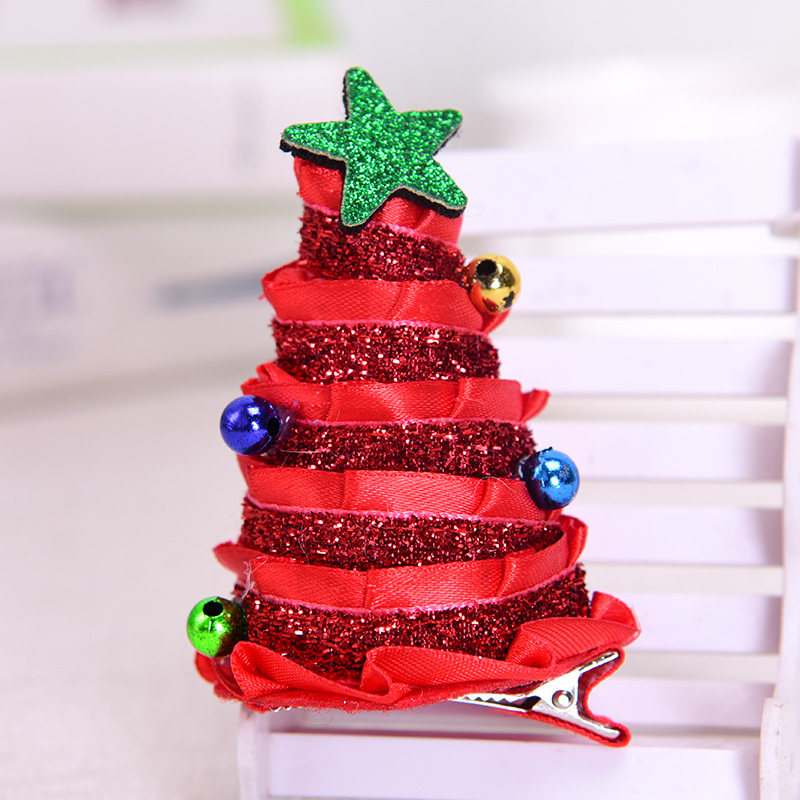 圣诞港恒红绿发夹头饰装饰品布艺圣诞节圣诞树发饰圣诞装饰品