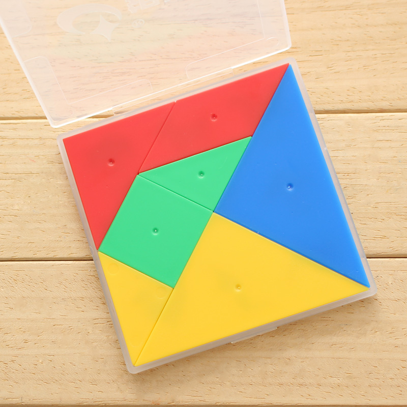 七巧板环保塑料盒子手动桌面中性益智拼图上课数学学习板