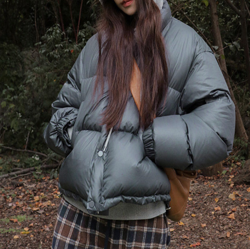 已订stylenanda韩国代购正品21冬防风领抽绳摆绗缝保暖短款羽绒服