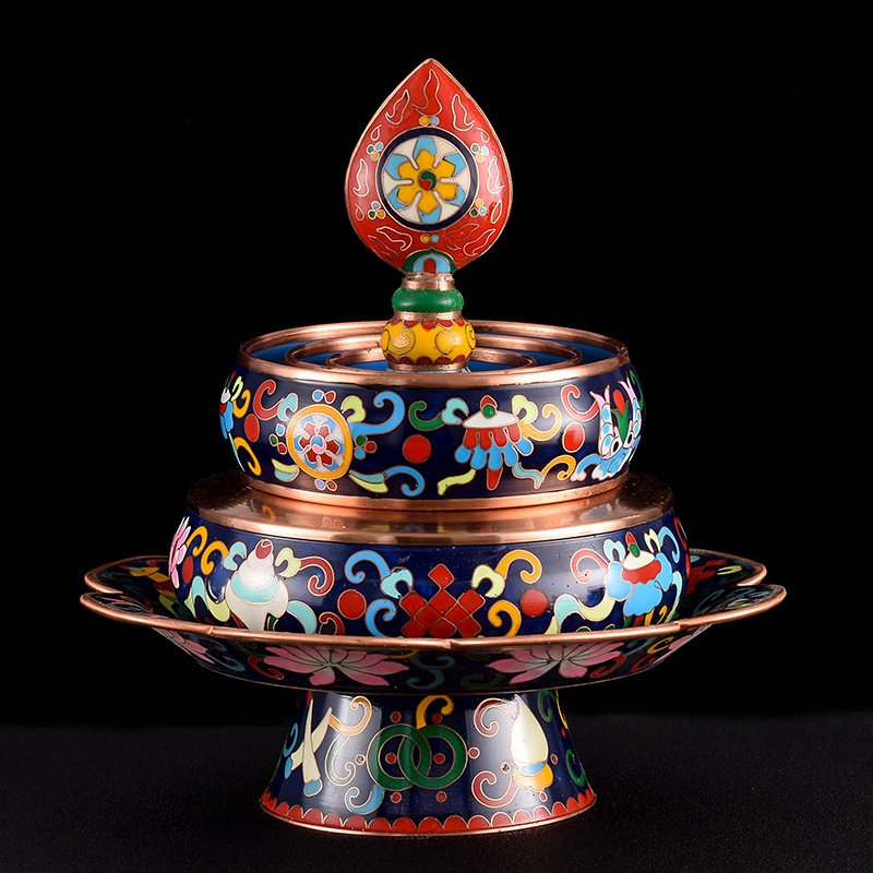 曼扎盘修盘藏式佛前供奉摆件景泰蓝八吉祥茶盘曼达装饰摆件
