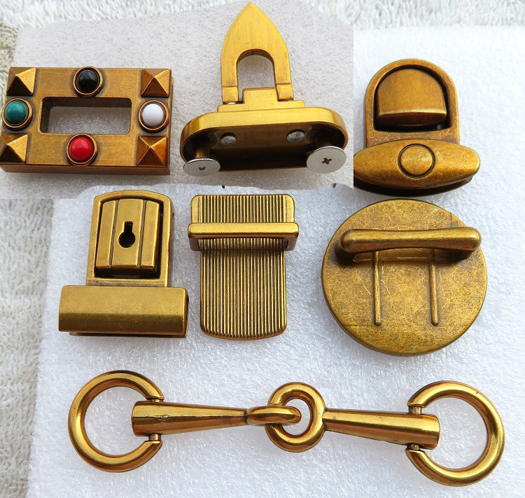 五金配件金色圆盘插锁黑白珠子活页锁双环链扣子拎环