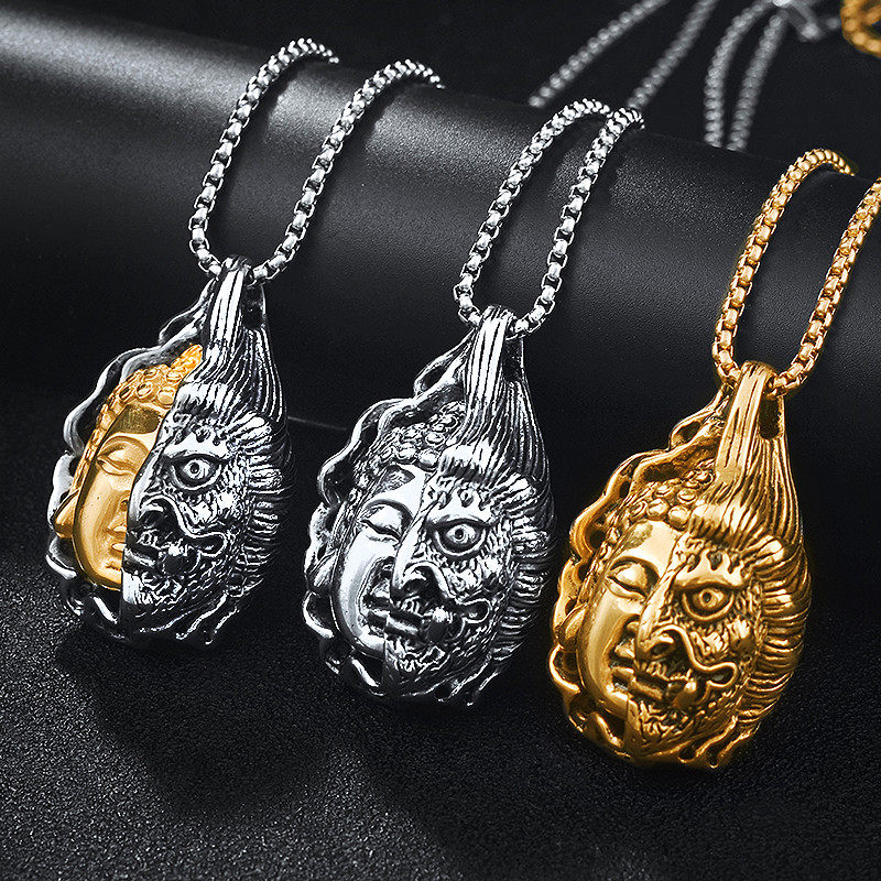 钛钢复古古风半佛项链男士潮男个性毛衣链子项链