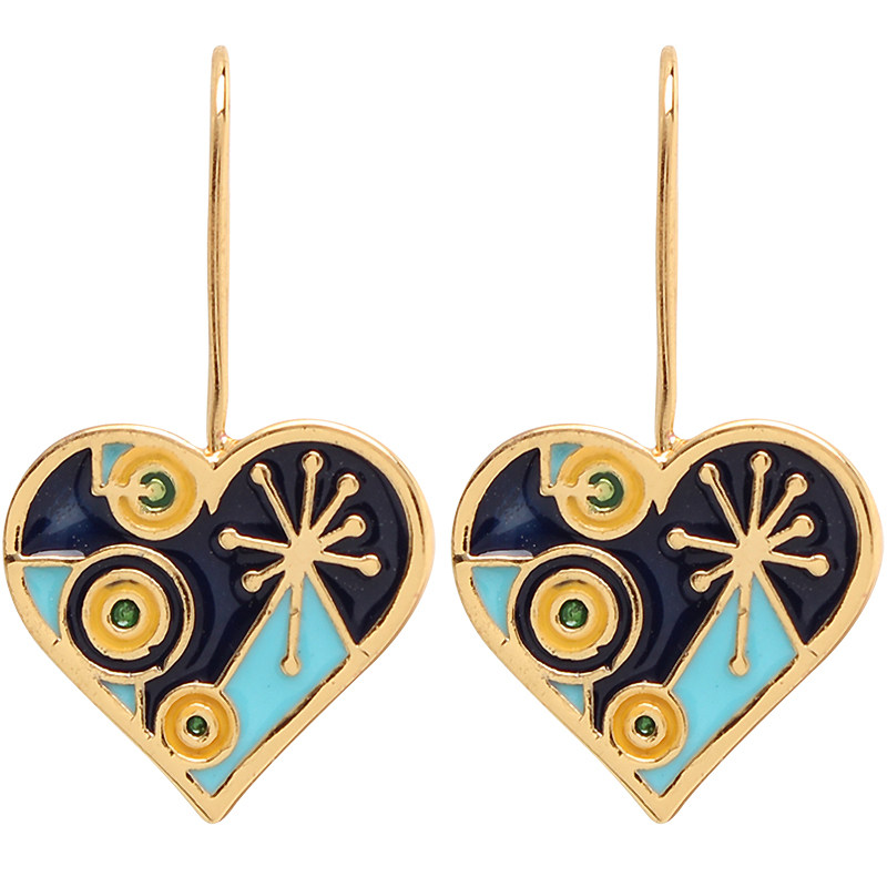 sumni潮流现代耳环心形可爱电音珐琅包金18k耳环