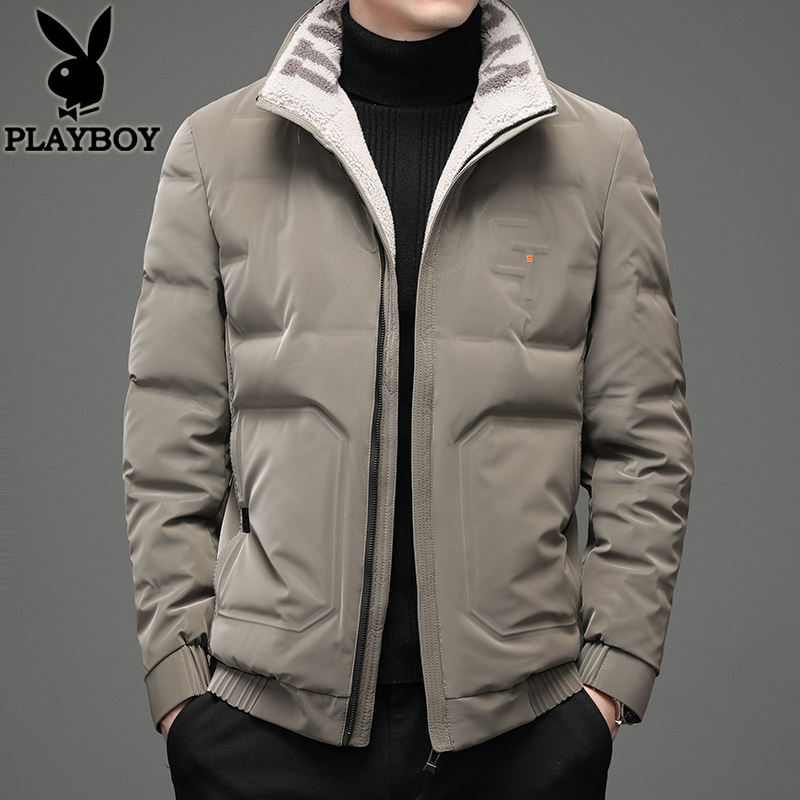 花花公子正品羽绒服男短款2021年新款冬季加厚品牌男士立领外套潮