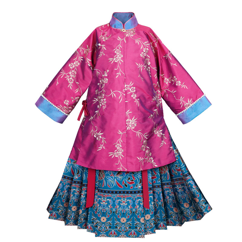 本格原创汉服女童秋冬冬装重工满绣长衫金马唐装