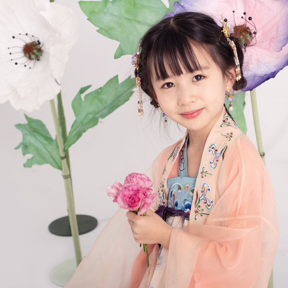 本格原创汉服女童夏装刺绣大袖衫汉服单件古装女童10岁超仙中国风