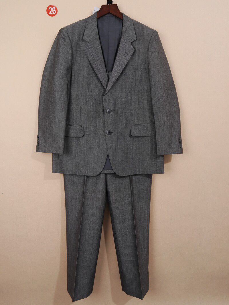 日本vintage中古古着年代怀旧纯色条纹羊毛西装西服套装