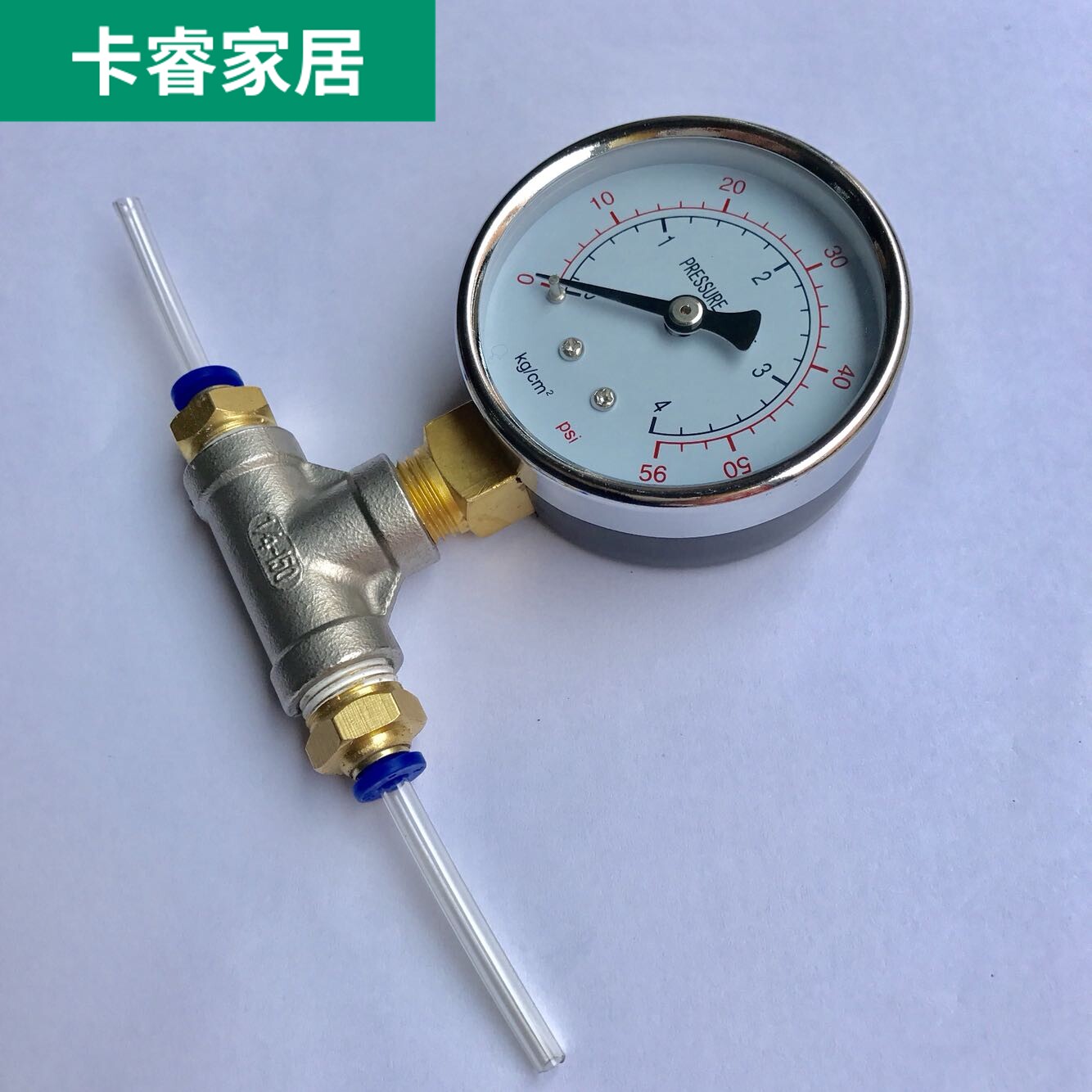 压力表三通4kgcm2压力表带4mm外径气管接头压力表