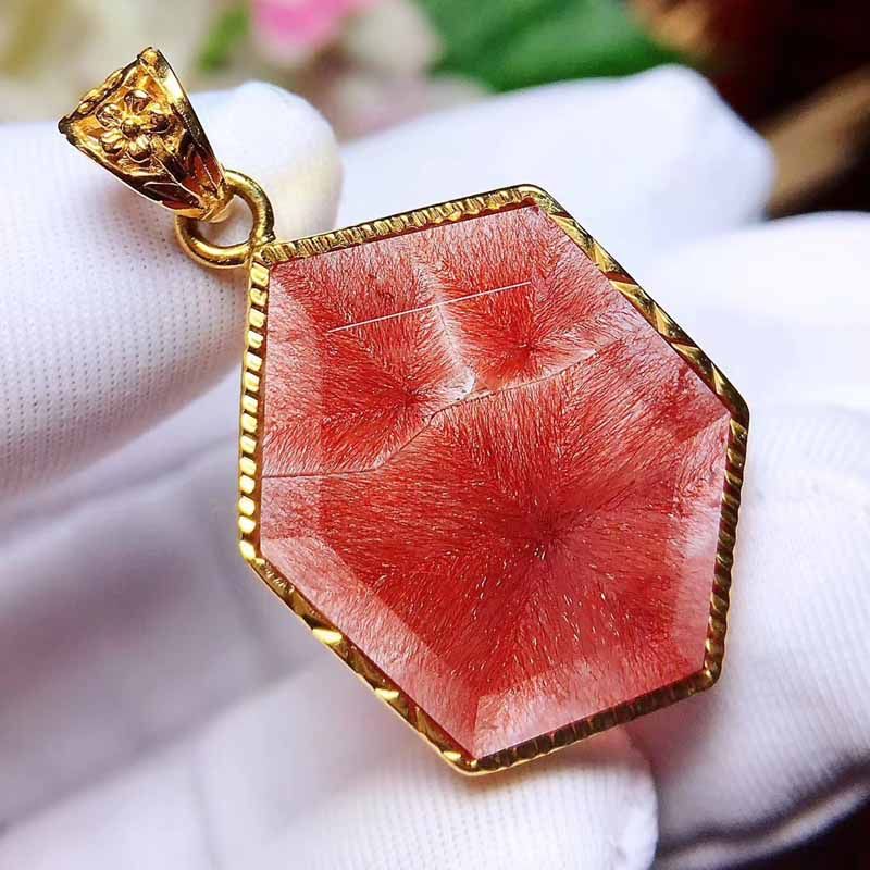 魅晶天然红发晶顺发发吊坠顺发六条方形项坠项坠