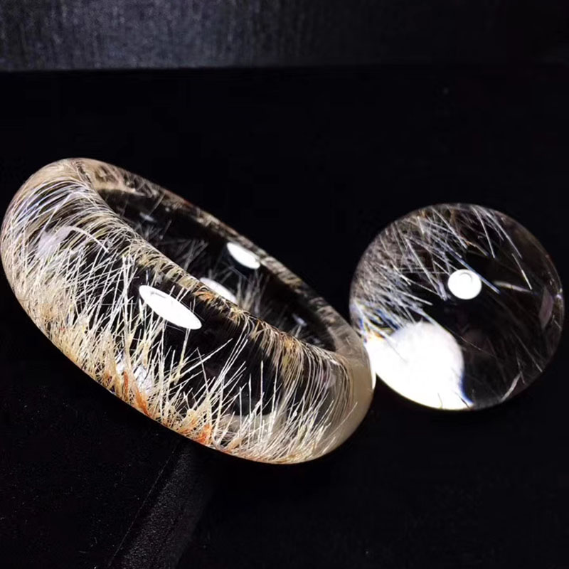 水晶猫眼手镯魅晶天然白水晶顺发银发晶钛白兔毛项坠