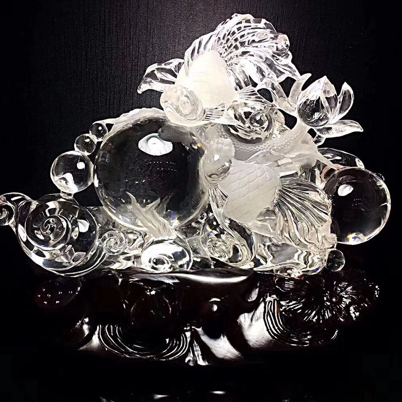白水晶水晶摆件魅晶天然金鱼水晶球年年有鱼必应风水摆件