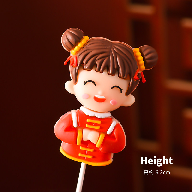 新年蛋糕招财童子装饰喜庆招财进宝滴胶童男童女烘焙节日装扮用品