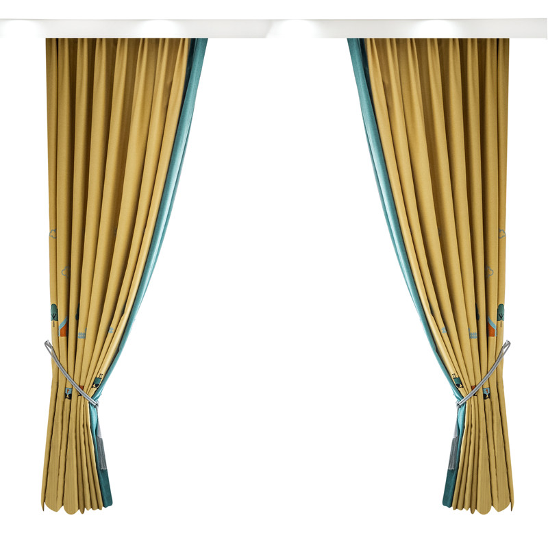 现代男孩男孩儿儿童卡通丛林小火车绣花窗帘布纱帘定制窗帘